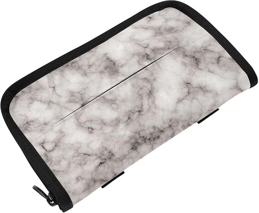 Car Tissue Holder Car Napkin Holder Car Tissue Box Dispenser Storage Case Sun Visor Mask Holder with Adjustable Straps Reusable Refillable Marble Grey