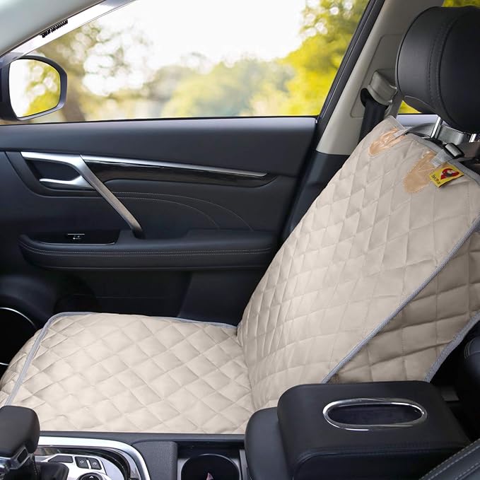 Deluxe Dog Seat Cover for Front Seat-More Durable Waterproof Front Seat Protector, High Heat Resistant and Nonslip Front Seat Cover for Dogs Kids, Universal Size (Beige)