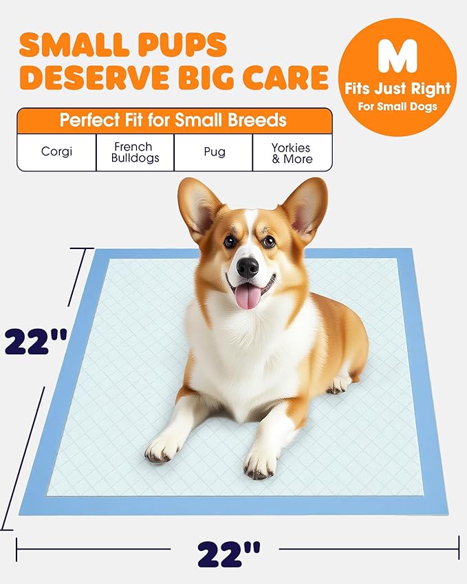 Powools Puppy Pads - Super Absorbent & Spill-Proof Pee Pads for Dogs with 6-Layer Material, Quick-Dry & Hassle-Free Potty Pads for Floors, Furniture, Vehicle, 22" × 22", 100 Packs