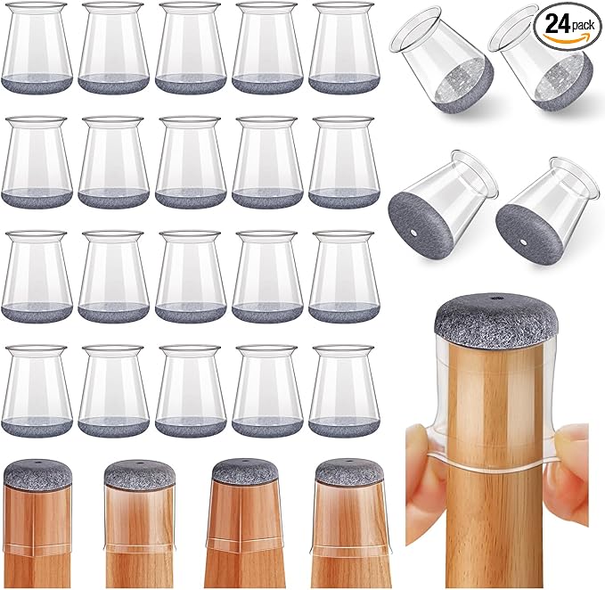 24 Pcs Chair Leg Floor Protectors Round, Silicone Felt Furniture Leg Pads Caps Covers for Hardwood Floors (Fit 8/16“ to 15/16”)