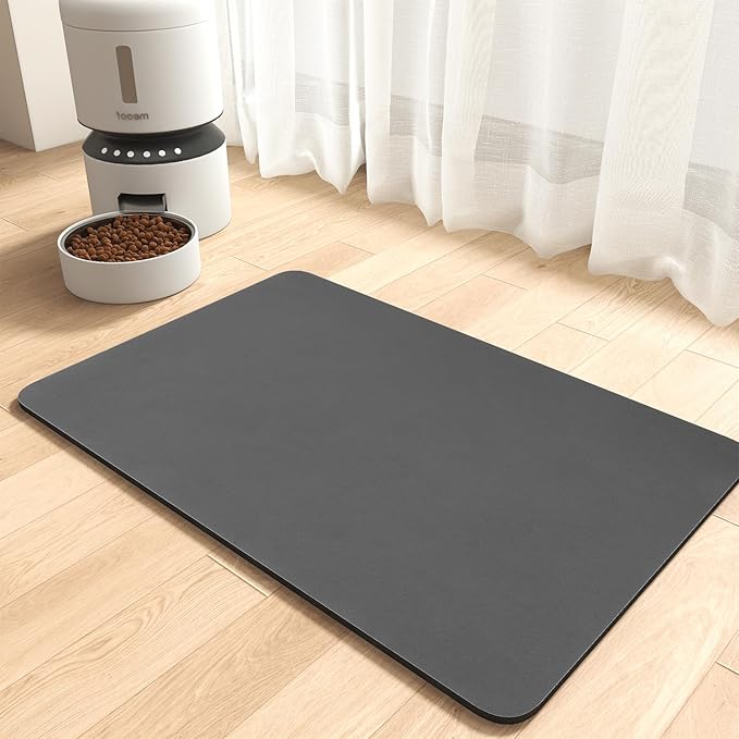 MontVoo-Absorbent Pet Feeding Mat-No Stains Pet Mat for Food and Water Bowl-Quick Dry Cat & Dog Food Mat Water Dispenser Mat-Pet Supplies Mat-Dog Water Bowl Mat for Messy Drinker,（Darkgrey,17"x28"）