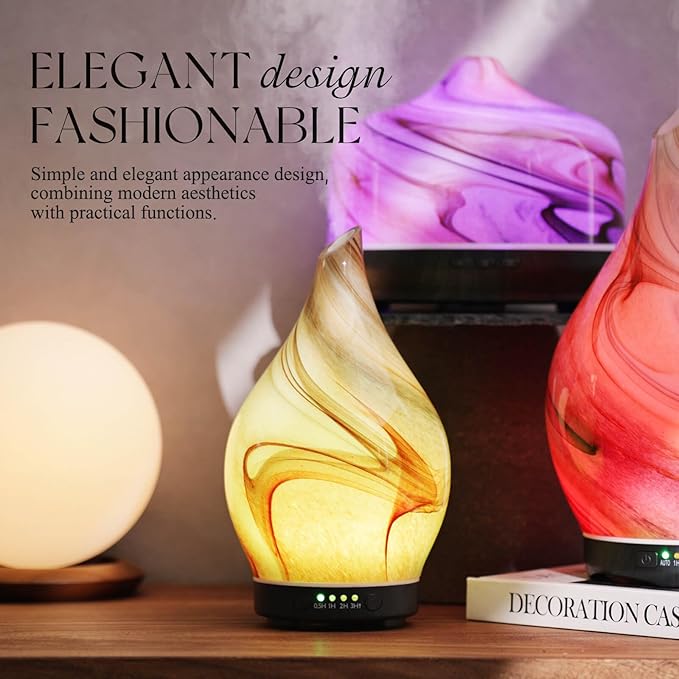 Porseme 150ml Essential Oil Diffuser Glass Color Changing Aroma Air Diffusers Aromatherapy Ultrasonic Cool Mist Humidifier 4 Running Hours Waterless Auto-Off for Sleeping Yoga Office Spa (Jupiter)