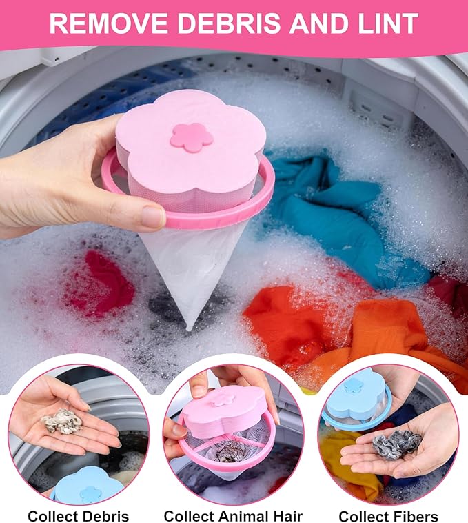 Pet Hair Remover for Laundry, 4 Pack Floating Lint Catcher for Washing Machine, Upgraded Ultra-Fine Mesh Pet Hair Catcher for Pulsator Washer, Reusable Laundry Lint Trap for Dog Cat Fur