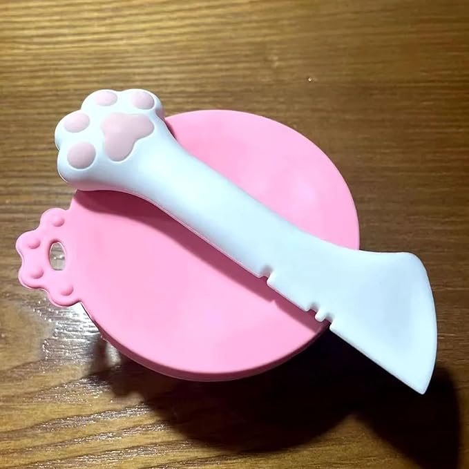 Cat Wet Food Spoon with Can Lids 3 oz, Multi-Function Cute Paw Shape Opener Spatula Cat Spoon Silicone Pet Covers (Universal Size,One fit 3 Standard Size Pet Cans