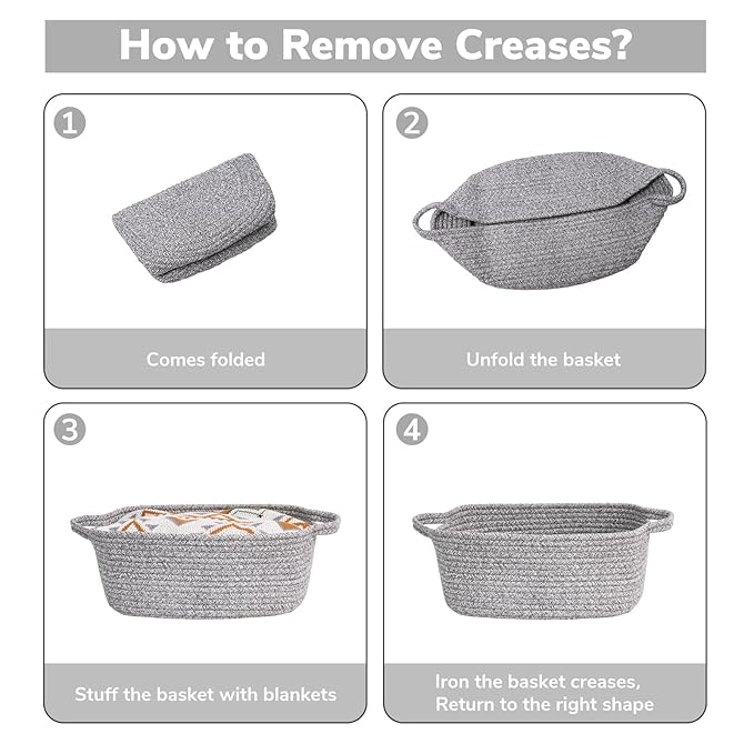 CHICVITA Decorative Gift Basket, Easter Basket for Kids, Woven Rope Storage Baskets with Handles, Nursery Baby Shower Toy Organizer, Grey, 13 x 9.8 x 5 inches