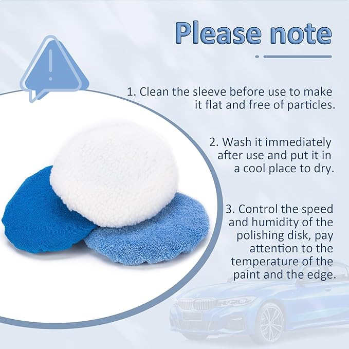 THINKWORK 6 Pcs Car Polishing Pad, Buffing Pad for 10 Inch Car Polisher, Microfiber Wax Applicator Pad for Car, Microfiber, Wool, Coral Fleece