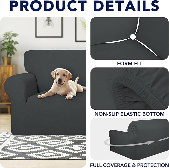 PureFit 100% Dual Waterproof Couch Cover Slipcovers for Couches and Sofas - Stretch Non Slip Fleece Sofa Covers Washable, Leakproof Furniture Protector for Kids, Pets, Dog (Oversized Sofa, Dark Gray)