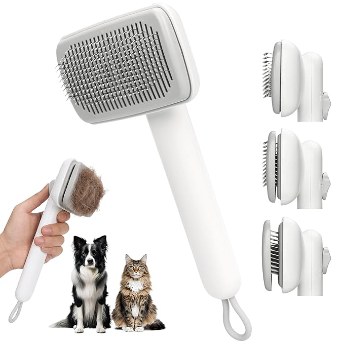 ZORPAWO Self Cleaning Slicker Brush - Skin Friendly Pet Shedding Brush for Dogs, Cats, Puppies, Long & Short Hair, Painless Deshedding & Massaging Tool(White)