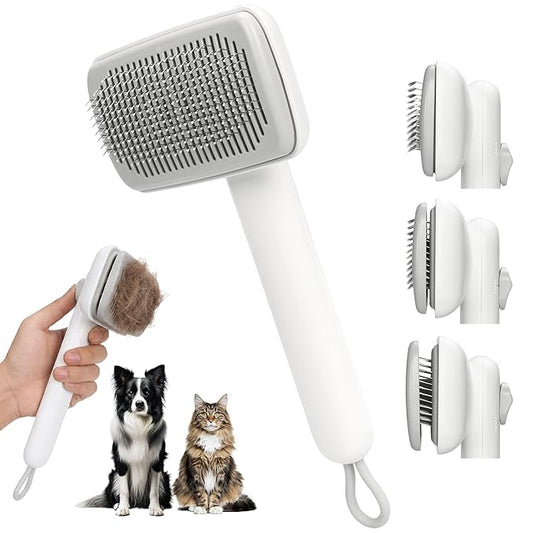 ZORPAWO Self Cleaning Slicker Brush - Skin Friendly Pet Shedding Brush for Dogs, Cats, Puppies, Long & Short Hair, Painless Deshedding & Massaging Tool(White)