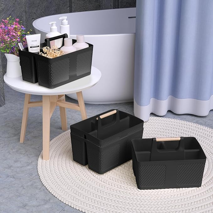 Xuhdukc Shower Caddy Portable and Cleaning Caddy Organizer for Bathroom, Kitchen, Toiletries Storage ，Caddy organizer with handle, Rust-Resistant, Durable Material (Black, 9.36" L×7.73" W×7.24" H)