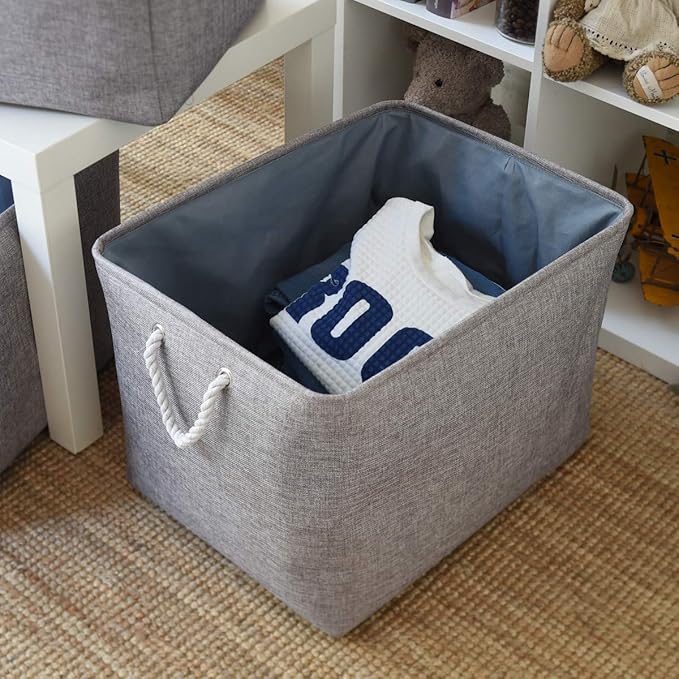 TheWarmHome Storage Baskets for Organizing, Sturdy Fabric Storage Basket , Foldable Storage Baskets for Shelves Closet Nursery Toy (Grey 3 Pack 20.5×15.7×13.8inch)