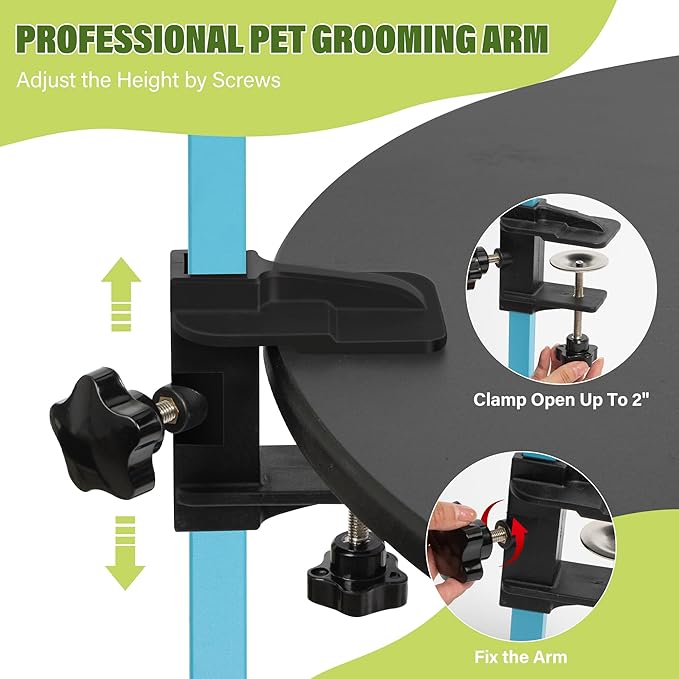 Dog Grooming Arm with Pet Grooming Hammock, 35" Pet Grooming Table Arm with Adjustable No Sit Haunch Holders, Dog Grooming Stand with Loop Noose for Small and Medium Pets, Blue