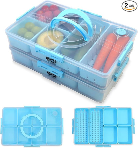 Stackable Snackle Box Containers (2 Pack) 14 Compartment Snack Organizer with Airtight Lids & Handles _ BPA Free, Leakproof, Microwave & Dishwasher Safe Snacklebox for Travel, Gifts & Fridge Storage
