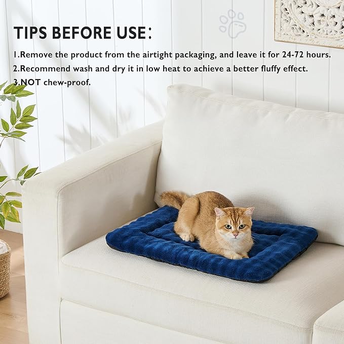Pet Bed Mat Crate Pad for Cats Small Dogs, Washable Soft Pet Sleeping Mat Kennel Pad with 3D Bubble Pattern, Navy Blue, 24"x 18"