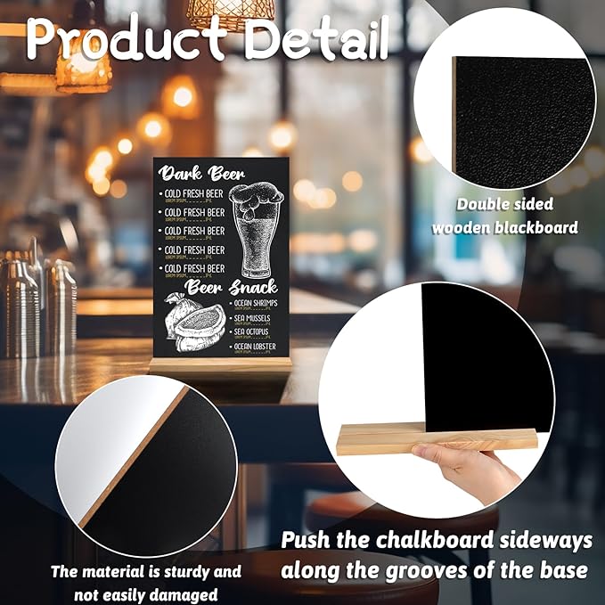 NEBURORA 1 Pack 5 x 7.9 Inches Tabletop Small Chalkboard Sign with Wood Base Reusable Double-Sided Message Boards Menu Chalkboard Stand for Kitchen Wedding Coffee Shop bar Restaurant