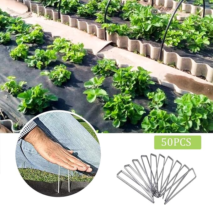 12 Inch Galvanized Garden Landscape Staples Stakes, 25 50 100 PCS Anti-Rust Garden Staples Tent Ground Stakes U-Shaped Landscape Pins for Secure Lawn Fabric, Decoration (50, 12 Inch)