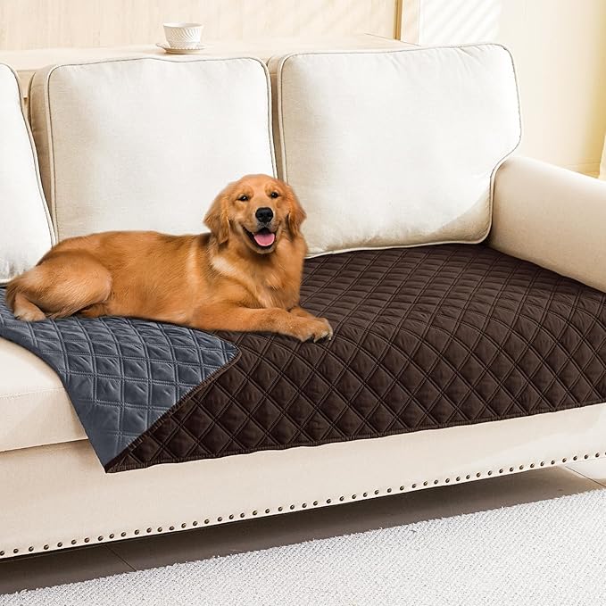 Smiry Waterproof Dog Bed Cover Pet Blanket, Soft Washable Dog Blanket for Furniture Bed Couch Sofa Reversible, Checkered (30"x70", Chocolate/Dark Grey)