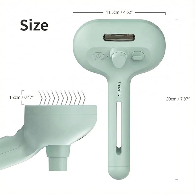 SHAZORY Pet Steam Brush for Dog & Cat - 3-in-1 Steam Grooming Brush for Shedding & Hair Removal - Self Cleaning Spray Comb with Mist for Long Haired Pets - Includes Water Refill Bottle (Green)