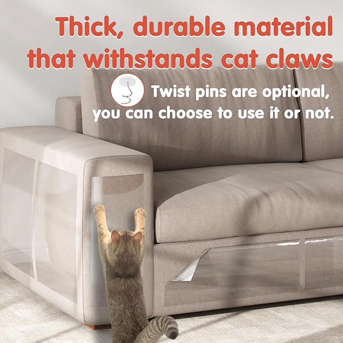 12 PCS Large Cat Scratch Furniture Protector, Transparent Couch Protector from Cat Claws, Single-Sided Self Adhesive Anti Pet Deterrent Sofa Cover, 14IN
