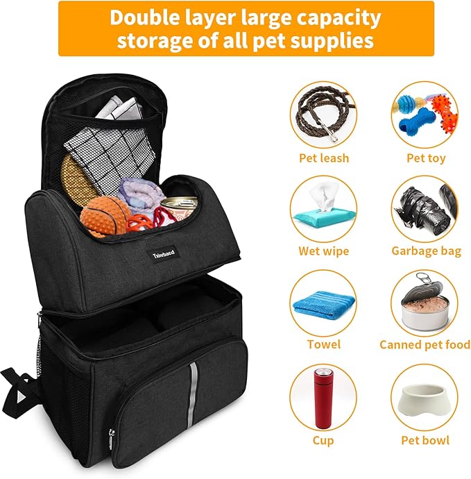 Txinrbaod Dog Travel Bag for Supplies with Food Container Bag Dog Travel Backpack for Hiking Overnight Camping Trip Black