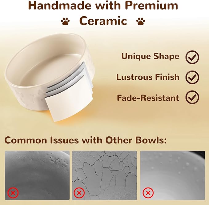 Dog Bowls Set with Wood Stand & Mat Waterproof, 1.5 Cups Ceramic Dog Bowls Elevated for Small Dogs, Dual Food and Water Bowls with Weighted Non-Slip Base 13.5 OZ
