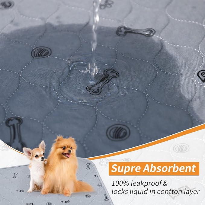 Washable Pee Pads for Small Pet, 2 Pack Reusable Pet Training Pads Washable,36x72 Absorbent Reusable Whelping Pads, Non-Slip Dog Mats with Bone Print for Rabbit Guinea Pig Hamster Puppy