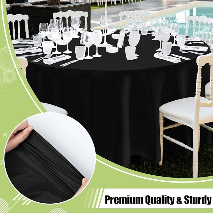 Smiry Disposable Table Cloth 12 Pack, 84 Inch Round Waterproof Plastic Tablecloth, Decorative Rectangle Table Covers for Party, Birthday, Picnic, Black