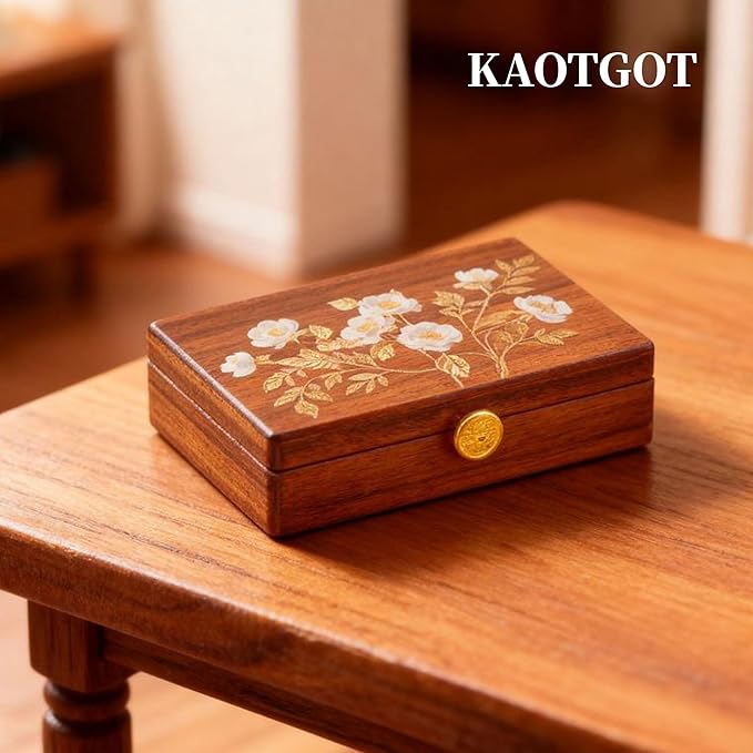 Travel Jewelry Case Small Wood Jewelry Organizer Jewelry Box for Women (Nut-Brown Print A)