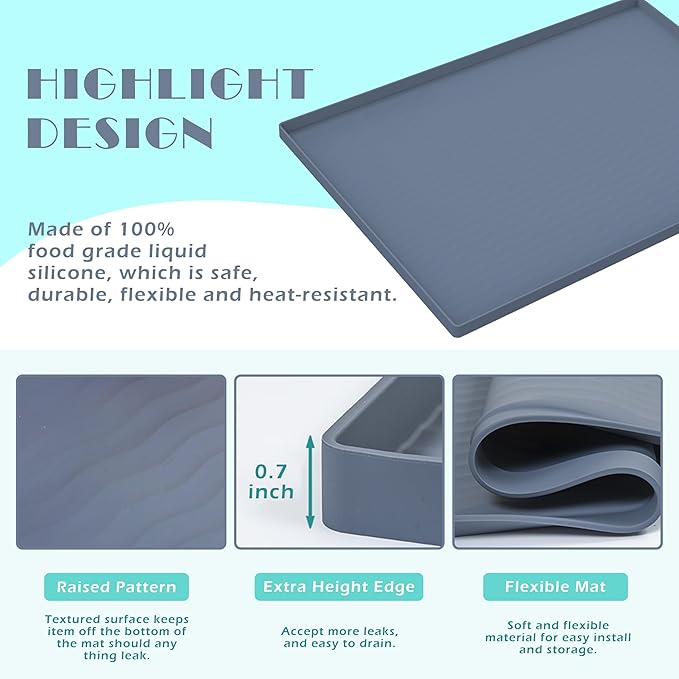URMONA Waterproof Silicone Under Sink Mat 25'' x 22'' Shelf Liner for Kitchen and Bathroom, Cabinet and Counter Protector, Storage and Organizers, Litter Mat, Pet Cat Puppy Essentials(Beige)