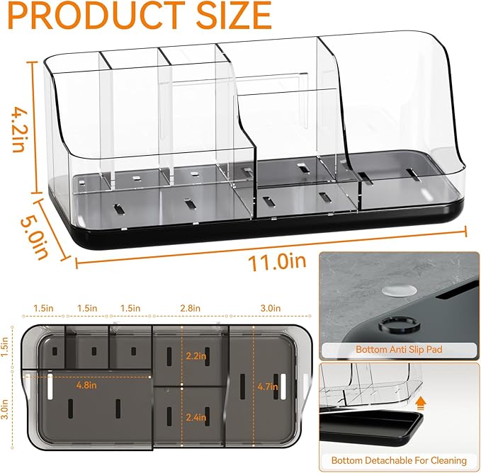 Yieach Mens Bathroom Organizer and Storage,Black Bathroom Sink Caddy Countertop,Large 7 Slot Vanity Bathroom Toiletry Organizers and Toothbrush Holders for Toothpaste,Electric Tooth Brush Organizer