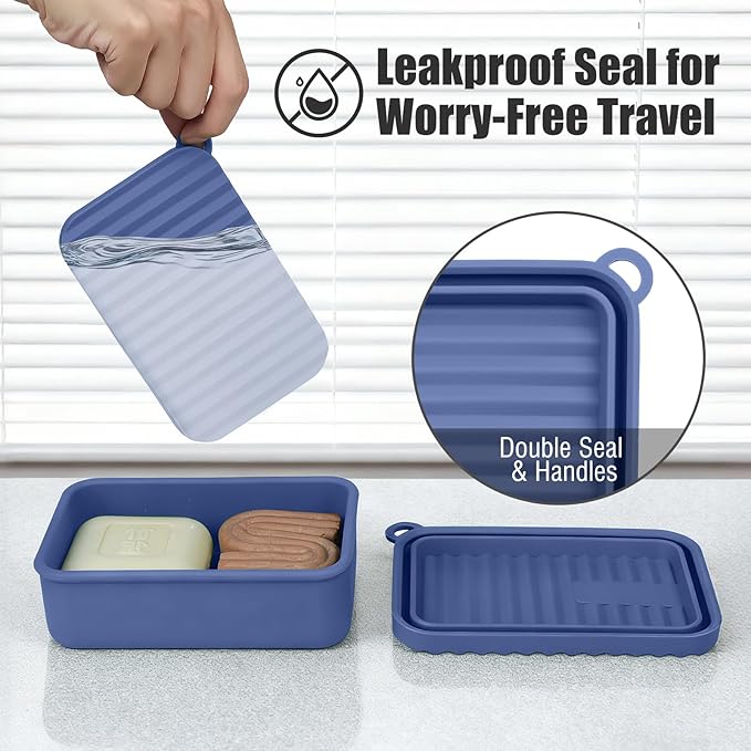 Extra Large Leak Proof Silicone Travel Soap Case for Extended Trips, Outdoor Adventures, or Truck Drivers, Perfectly fits 10 oz Duke Cannon or Shampoo and Conditioner Soap Bar (Deep Blue)