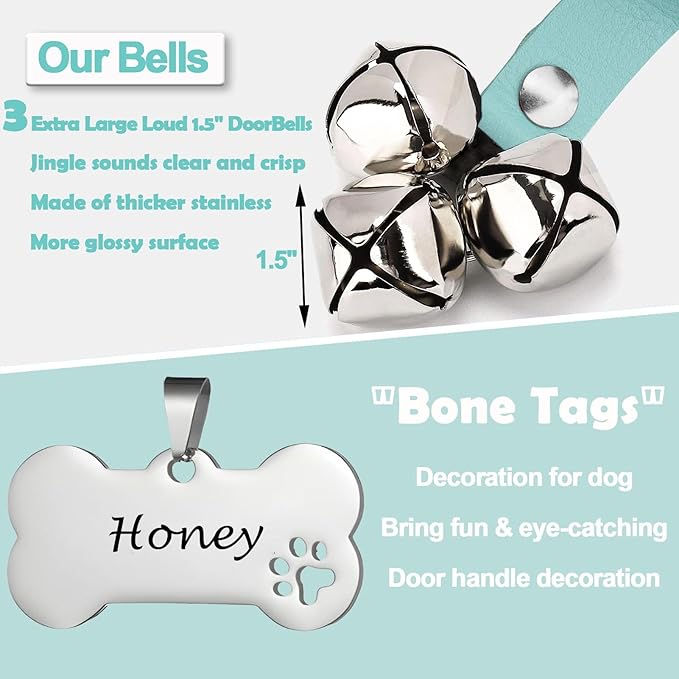 Leather Dog Bells, Puppy Potty Training Bell Dog Doorbell Potty Train Dog Bell for Potty Training Door Bells for Dogs to Ring to Go Outside Jingle Bells (Leather Light Blue 1 PCS)