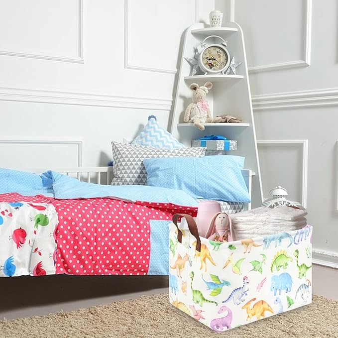 FXOCSHE Rectangle Dinosaur Basket,Kids Toy Storage Bin,Storage Bins Organizer for Boys Nursery Hamper,Baby Room Decor,Gift Basket for Boy and Girl(Dinosaurs)