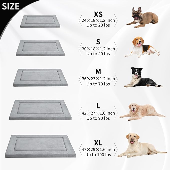 WESTERN HOME Dog Bed for Crate, High Resilience Foam Dog Crate Mat Kennel Pad with Soft Wavy Plush Comfortable Anti-Slip Washable Bed for Large Medium Small Dogs & Cats