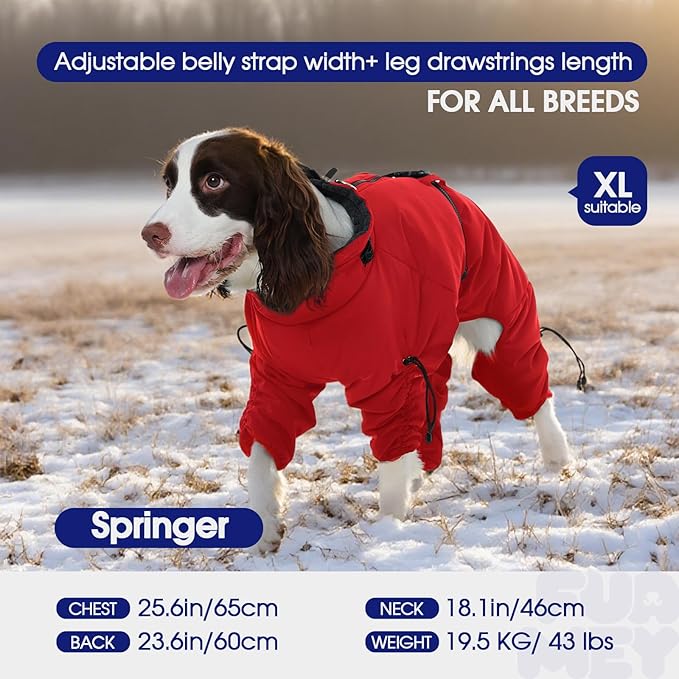 FUAMEY Full Body Dog Coat,Warm Dog Fleece Jackets with Harness Built in Windproof Dogs Snowsuit Zip up Pet Four Legged Pets Jumpsuit Winter Outfit Cold Weather Coats for Extra Small Dogs Red XS