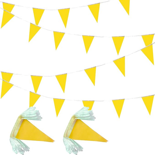 100 Feet Yellow Pennant Banners Flags String Hanging Triangle Bunting Flags,Party Decorations for Grand Opening,Kids Birthday,Carnival,60 PCS