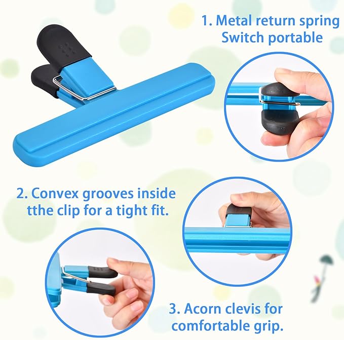 12 PCS Chip Clips Bag Clips Food Clips for Bags Sealing Clip Large Size Food Bag Clips for Food Storage Kitchen and Home（6.1in x4，3.07in x8）