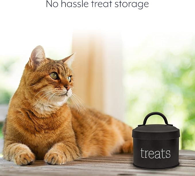 AuldHome Design Enamel Cat Treat Container (Black) Small Retro Modern Farmhouse Pet Treats Jar