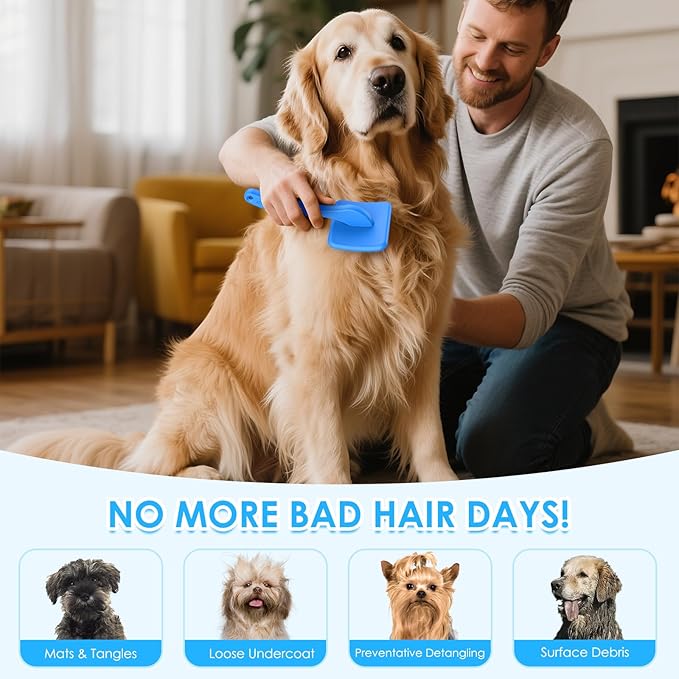 Large Slicker Brush for Dogs – 3pc Grooming Kit with Undercoat Rake & Comb, Deshedding Pin Brush for Mats & Shedding on Long-Haired & Double-Coated Dogs, Cats, Poodles & Goldendoodle, Blue