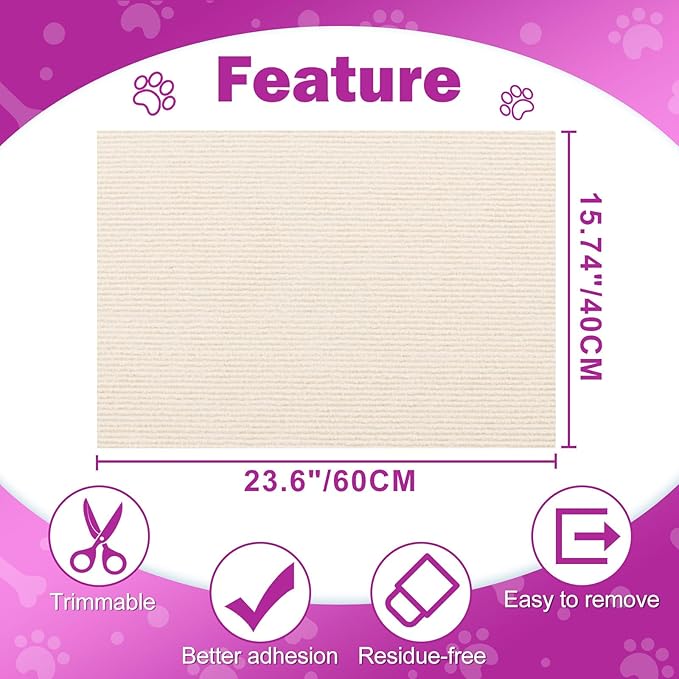 ENONCI 23.6x15.8 Cat Wall Scratcher Mat with Nano Tape,Anti Cats Scratch Furniture Couch Carpet Corner Protector for Indoor,Trimmable Cat Scratching Pad Board Sofa Replacement