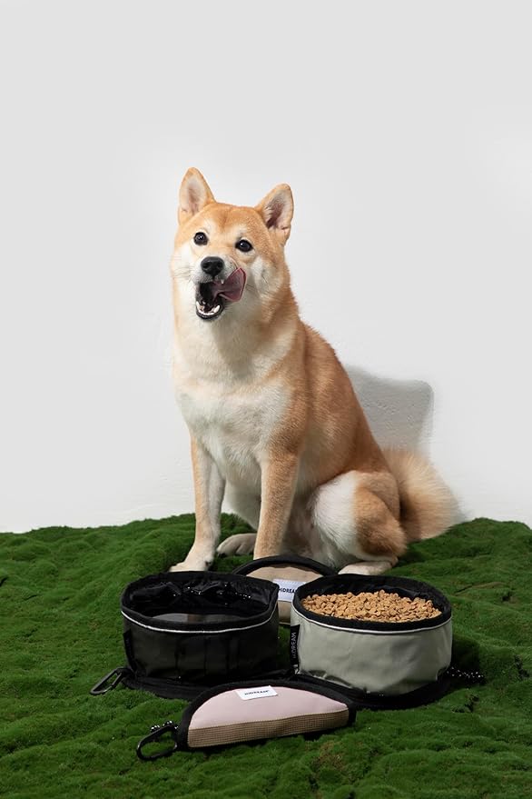 Dog Collapsible Water Bowl Light Pet Food Bowls for Travel Portable Outdoor Dog Dish 1000ml Large Capacity Cat Bowl with Clasp for Camping Walking (Khaki)