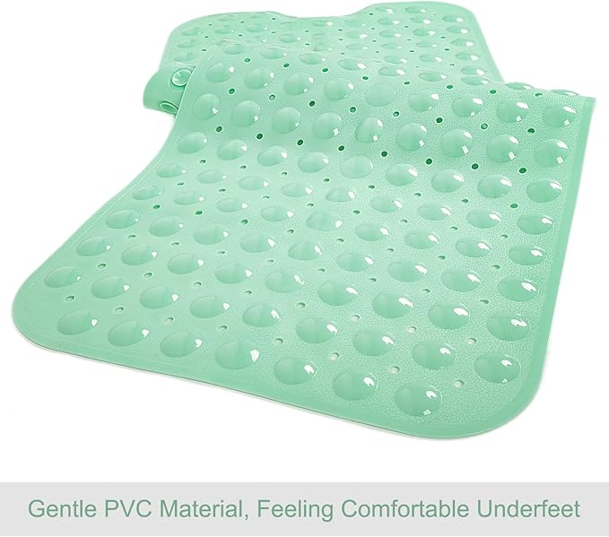Bath Tub and Shower Mats, Non-Slip 39 x 16 Inch Extra Long Bathtub Mat, Machine Washable BathMat with Drain Holes, Suction Cups for Bathroom (Opaque Pale Green)