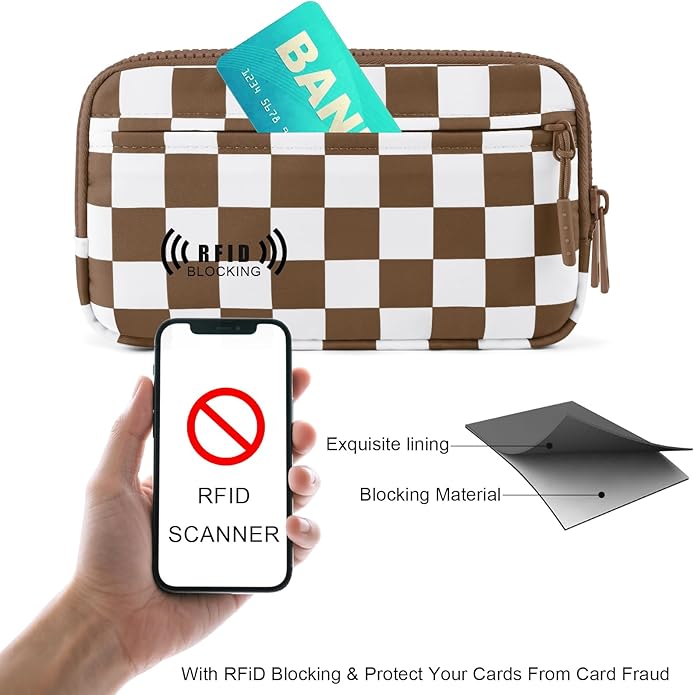 Checkered WristleWallets for Women, RFID Wallet Crossbody with 4 Zippers, Credit Card Holder Cell Phone Organizer
