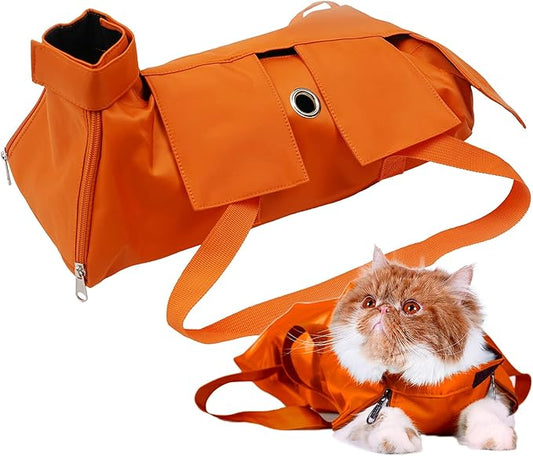 Kukaster Pet Cat’s Restraint Bag for Claw Care Nail Trimming Anti-Scratching Grooming Bag for Cats Medical Examination(Orange-m)