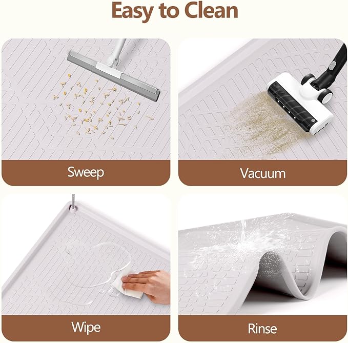 Bartuke Large Cat Litter Mat with Toy Ball, 34'' x 22'' Silicone Cat Litter Trapping Mat for Scatter Control, Soft on Kitty Paws, Easy to Clean (White)