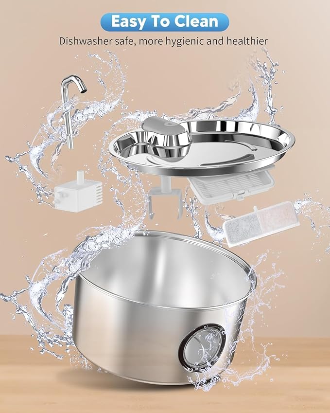 Cat Water Fountain Stainless Steel - 108oz/3.2L Automatic Cat Water Fountain for Drinking with 3PCS Filters, Metal Pet Water Fountain Water Dispenser for Cats, Puppy, Multiple Pets