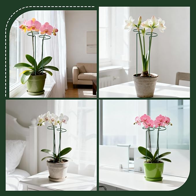 4.5mm Adjustable Length Plant Stake, Assembled (12 or 24 or 36 inch) Outdoor and Indoor Plant Support Poles for Flowers Marigolds Tomatoes Lilies Peonies Roses Daffodils Flower Clips (4Set,12Pcs)