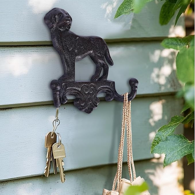 Cast Iron Cat Wall Mounted Hooks,for Wall Decorative Dog Family Key Holder Utility Hooks,Gift for Holder Rack Self Towels, Hats, Shower, Kitchen, Living Room, Office, Garage, Garden, Outdoor (Dog)