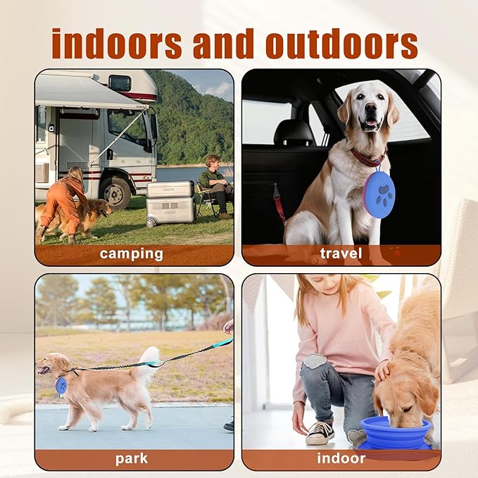 Collapsible Dog Bowls, 2-in-1 Silicone Pet Food and Water Bowl with Carabiner, Portable Double Compartment Dish for Travel, Camping, Hiking Puppy Essentials (Purple Blue)