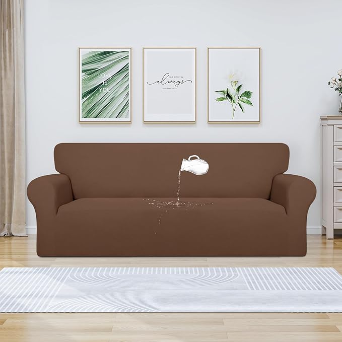 PureFit 100% Dual Waterproof Couch Cover Slipcovers for Couches and Sofas - Stretch Non Slip Fleece Sofa Covers Washable, Leakproof Furniture Protector for Kids, Pets, Dog (Sofa, Brown)
